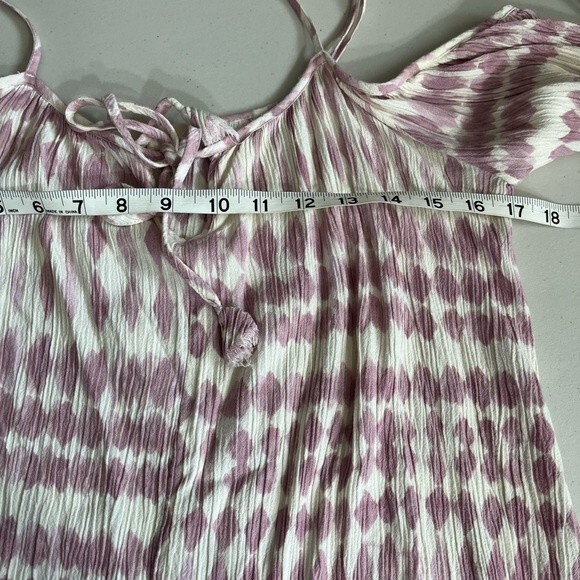 Lovestitch Cold Shoulder Tank Patterned Print 3/4 Sleeve Top Cream Pink Medium - Picture 10 of 11